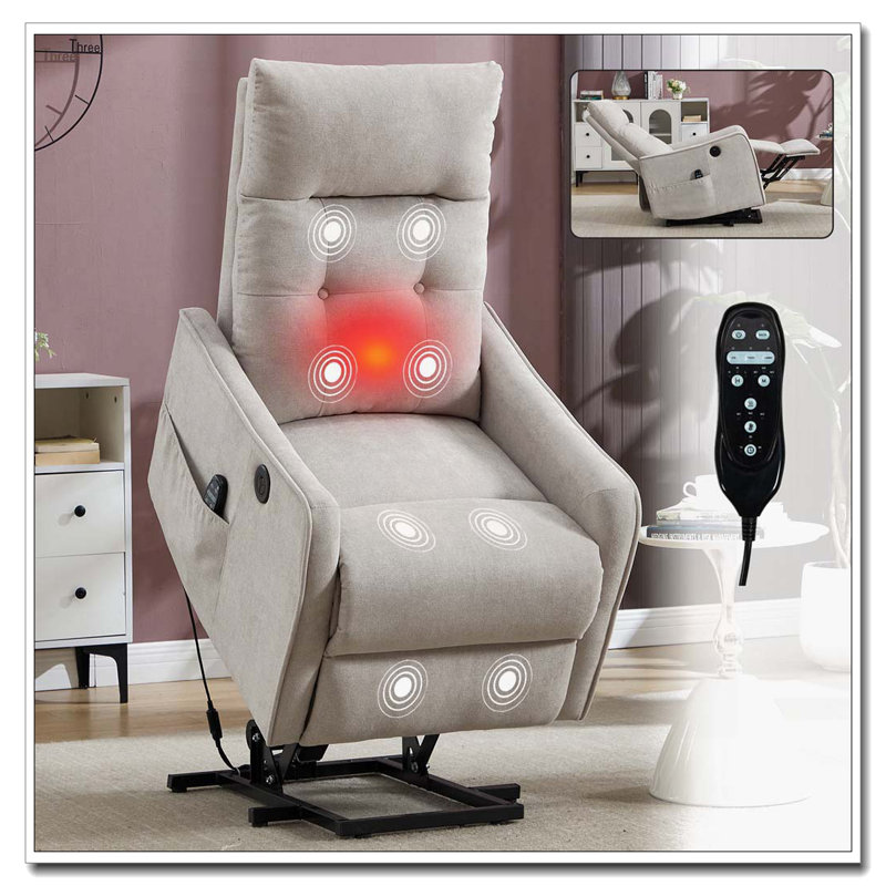 Power Lift Recliner Chair with Massage and Heat for Elderly, Heavy Duty Motion Mechanism and One USB for Charging, Beige