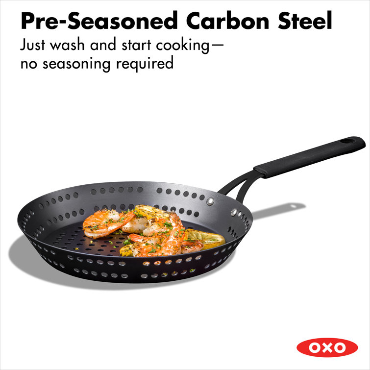 OXO Obsidian Pre-Seasoned Carbon Steel Outdoor 12 Open Fry Pan