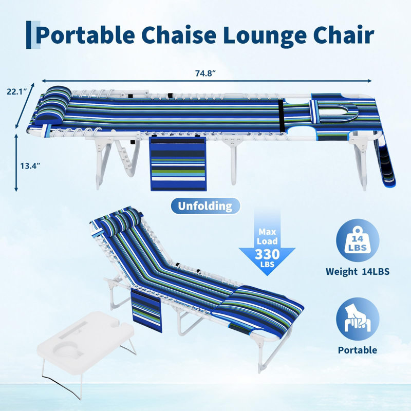 3-in-1 Lounge Chair Outdoor, 5 Reclining Positions, with Face Hole, Green