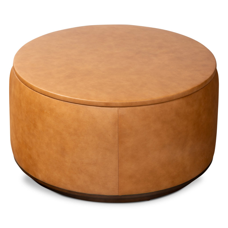 Repose-pieds en cuir véritable italien Herve, Cuir véritable brun clair cognac