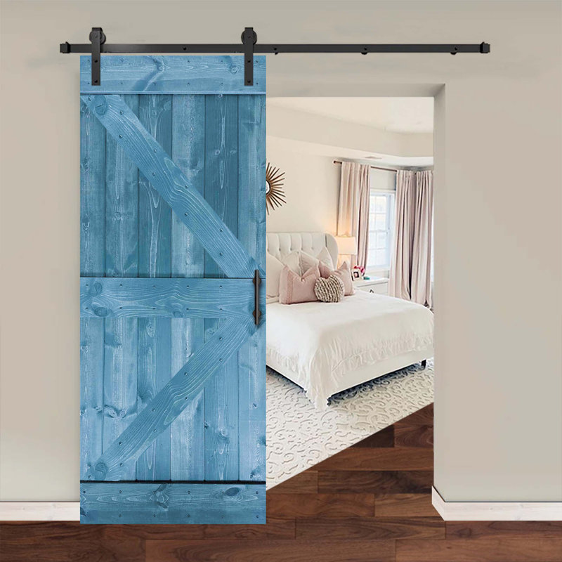 Ensemble de quincaillerie pour porte de grange simple en bois, Bleu marine, 42 po x 84 po