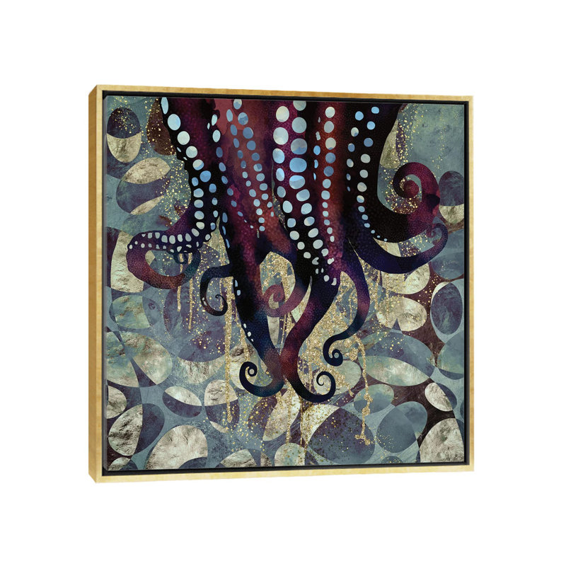 «Metallic Ocean II», reproduction d'impression, 18" H x 18" W x 1.5'' D, Pas de tapis, Toile encadrée d'or