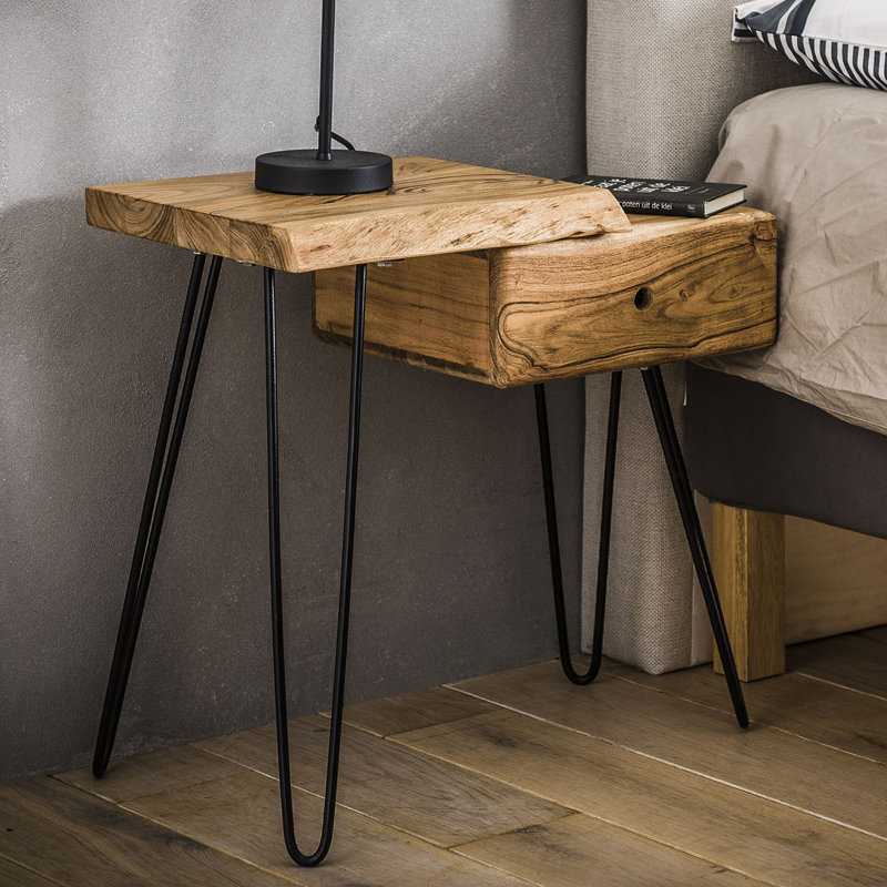 Eberhart 60cm W Metal Bedside Table, Left Orientation