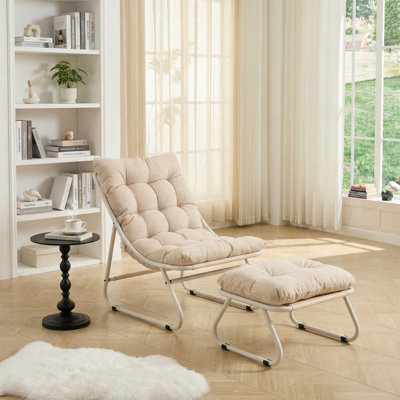 Chaise longue d'extérieur avec repose-pieds pour patio - Fauteuil inclinable confortable avec coussin gonflable et repose-pieds, capacité de 300 lb