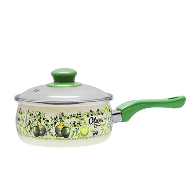 Olives Enamel Saucepan With Glass Lid  –  1.65 L (1.74 Qt)