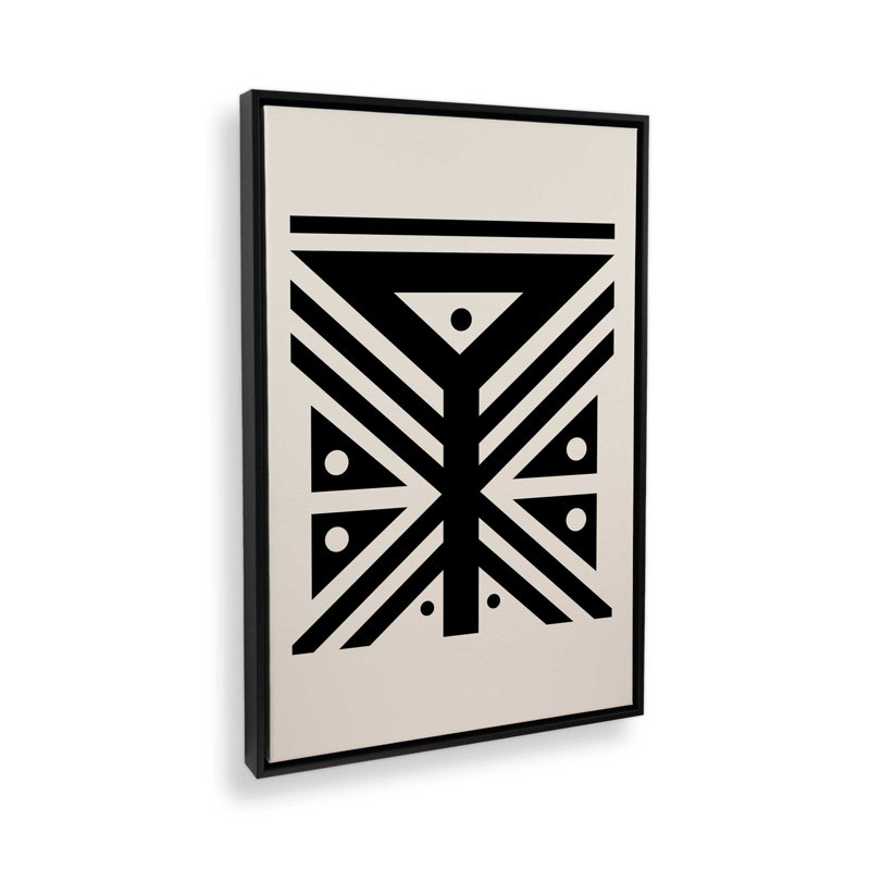Motif tribal moderne I, reproduction sur toile dans un cadre, H 18,75 po x l 12,75 po, Noir satiné