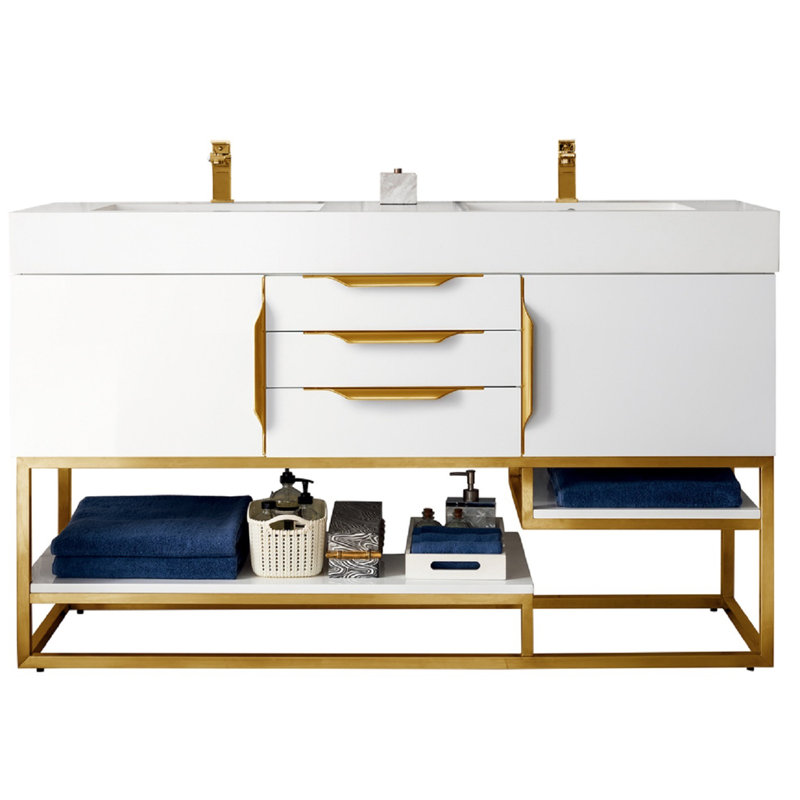 Columbia 59'' W Double Vanity, Latte Oak, Radiant Gold, White