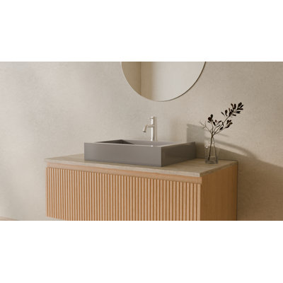 Lavabo de salle de bain vasque en résine 23,6 po x 18,8 po Badeloft WB-05-M-GGRY en gris brillant