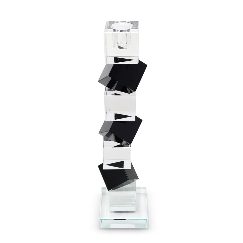 Bougeoir en cristal en forme de bloc diagonal noir - H 12,25 po, H 12,25 po x l 2,75 po x P 2,75 po