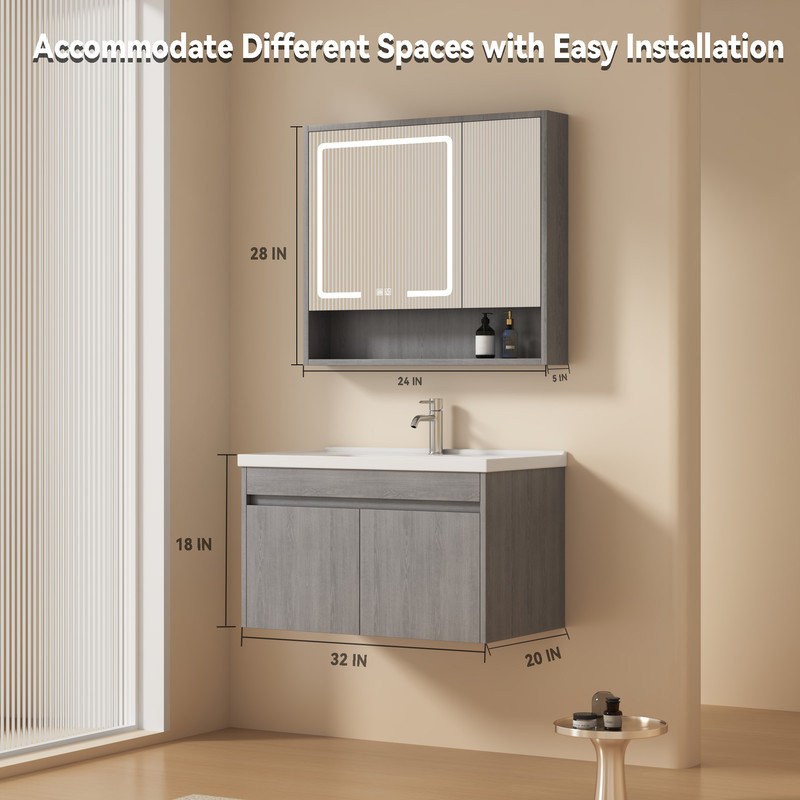 32 Inch Bathroom Vanity with Sink Combo, Wall Mounted Small Bathroom Vanity with Soft-Close Door Modern Floating Cabinet, Pop-up Drain, P-Trap Included, (No Faucet)