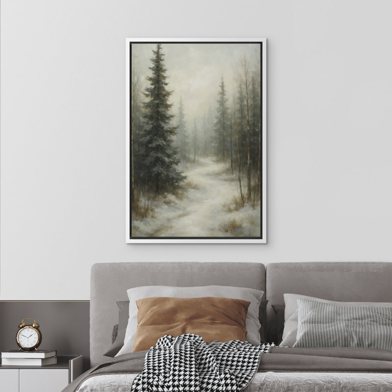 «Winter Forest Path with Snow and Evergreen Trees», reproduction d'art sur toile encadrée, H 24 po x l 16 po x P 1,5 po
