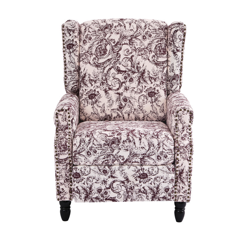 Ameiah 74 cm W Upholstered Wing Back Manual Push Back Recliner with Naihead Trims, Rococo Plum Chenille