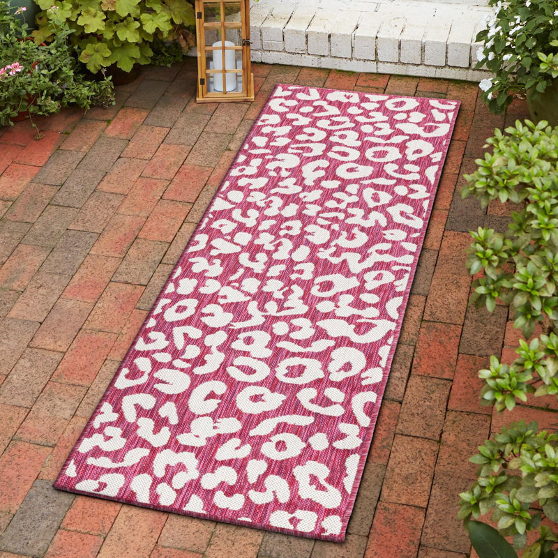 Tapis intérieur / extérieur magenta / ivoire, Tapis de couloir 2 pi x 7 pi 10 po