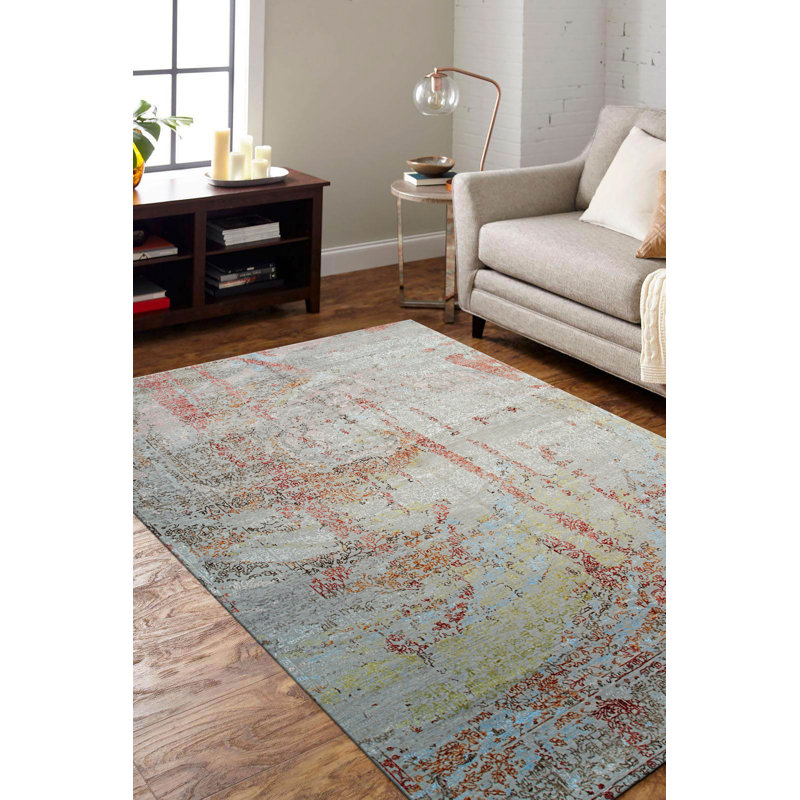 Tapis argenté en laine noué à la main