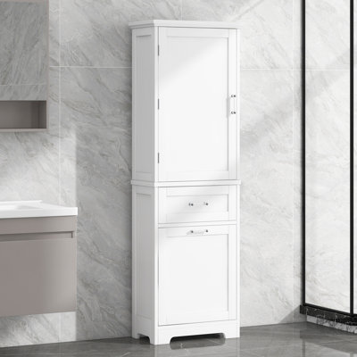 Tall White Bathroom Storage Cabinet - Freestanding, Adjustable Shelf, Two Drawers, MDF Painted Finish | Gift Idea