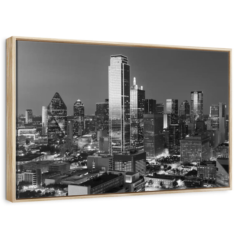 Monochrome Dallas, Texas, 19 po x 13 po, Cadre flottant en bois naturel