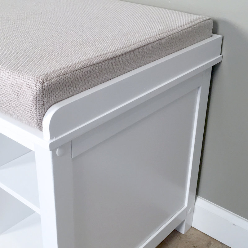 White Solid Wood Shoe Storage Bench with Cushion