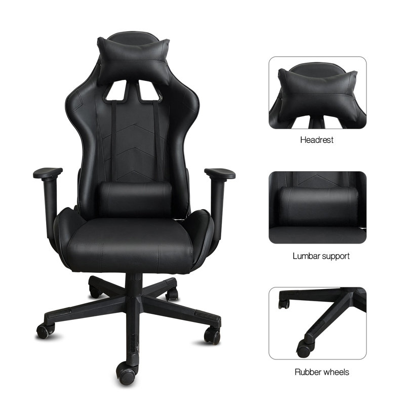 Inbox Zero Adjustable Reclining Ergonomic Swiveling PC & Racing Game Chair, Black