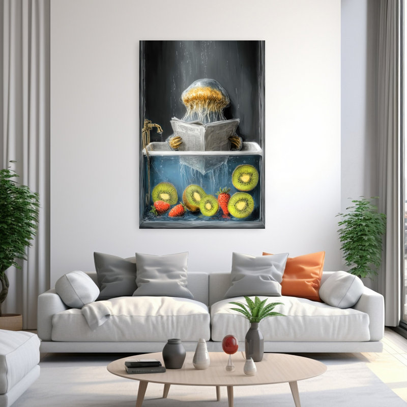 Jellyfish In Bathtube 2 1 Piece Wrapped Canvas Wall Art, 152.4 cm H x 101.6 cm W