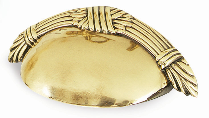 Ribbon And Reed Cup / Bin Pull, Polished Brass