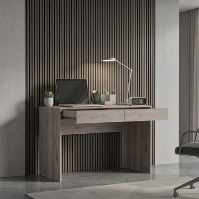 Bureau d'ordinateur Oslo moderne avec tiroirs, bureau minimaliste pour espace de travail à domicile – Gris pâle