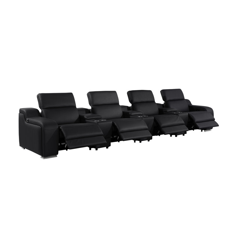 Canapé inclinable 7 pièces en cuir italien 7 pièces avec repose-tête électrique, Black Genuine Leather