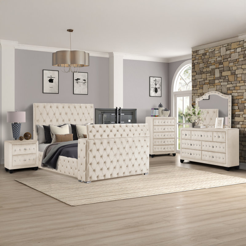 Mikilah 5Pc Bedroom Set, King, Beige