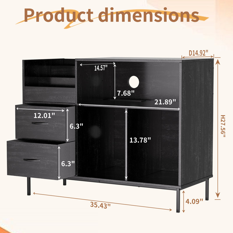 Large Record Player Stand, 350 Vinyl Record Storage Holder with Power Outlet and Drawers