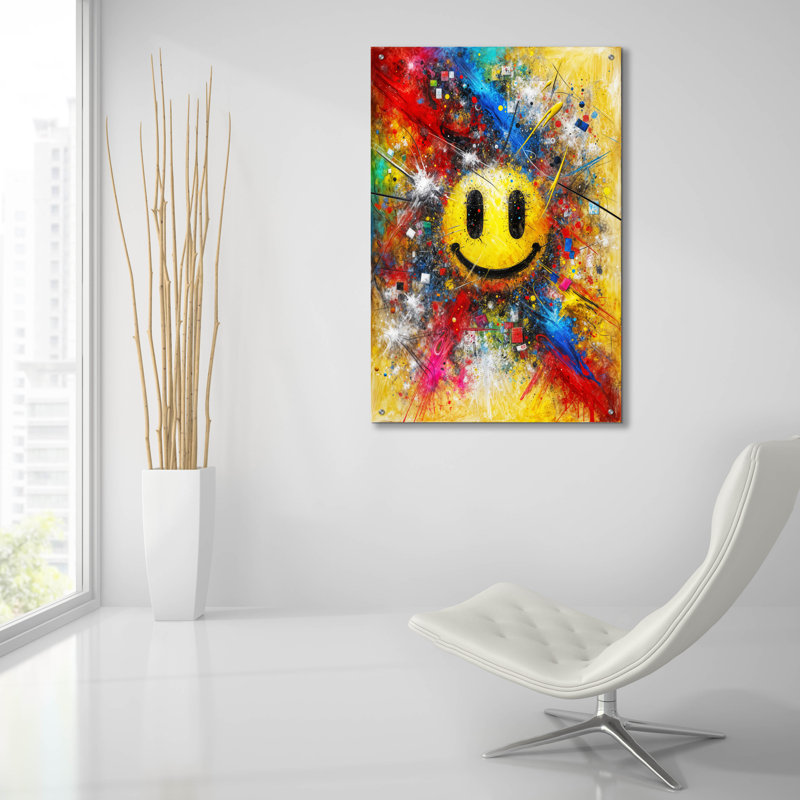 «Smiley Face» par Rey Klimt, art mural en verre acrylique, H 36 po x l 24 po x P 0,2 po