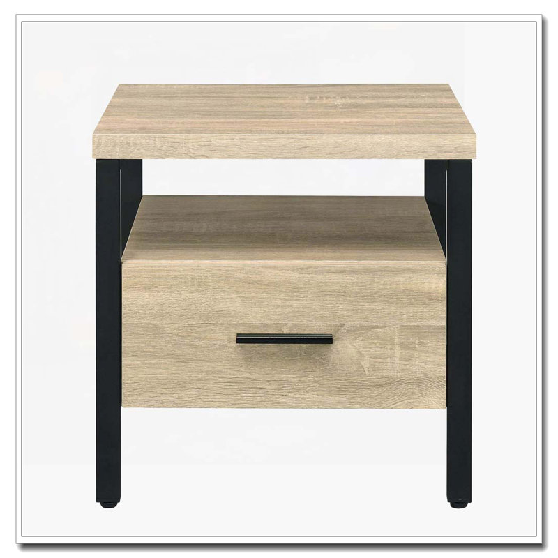 Oak and Black 1-drawer Accent Table
