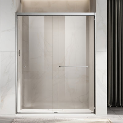 Duchess 56 to 60 in. x 72 in. H Semi-Frameless Stainless Steel Double Sliding Shower Door in Brushed Nickel with 5/16 in. (8mm) Clear Glass