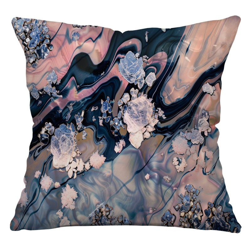 Marble Abstract Cool   Reversible Throw Pillow, 14"H x 14"W