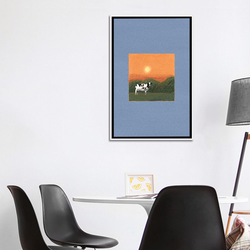 «Lonely Cow», reproduction d'art sur toile encadrée, H 26 po x l 40 po, Impression sur toile flottante sans passe-partout