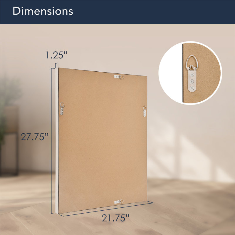 Brushed Nickel Polystyrene Rectangular Framed Beveled Mirror, 31.50" x 25.75"