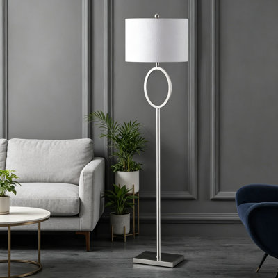 61-Inch Modern LED Floor Lamp With Hoop Design And White Linen Drum Shade For Living Room, Bedroom, Or Home Office, Includes Energy-Efficient LED Bulb