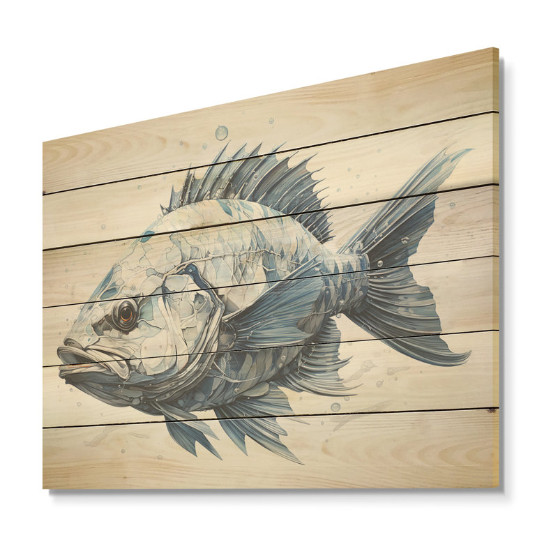 Poisson dans le bleu profond I - art mural en bois de poisson sur bois de pin naturel, H 24 po x l 32 po