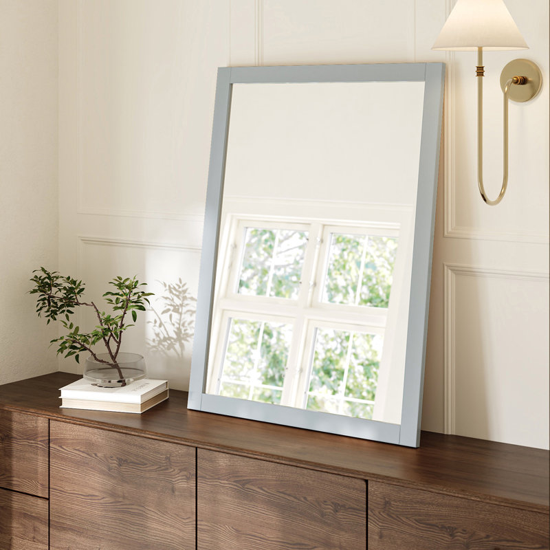 ARIEL Rectangular Wooden Mirror 24" x 32" in Grey, Grey, 24"W x 0.8"D x 32"H