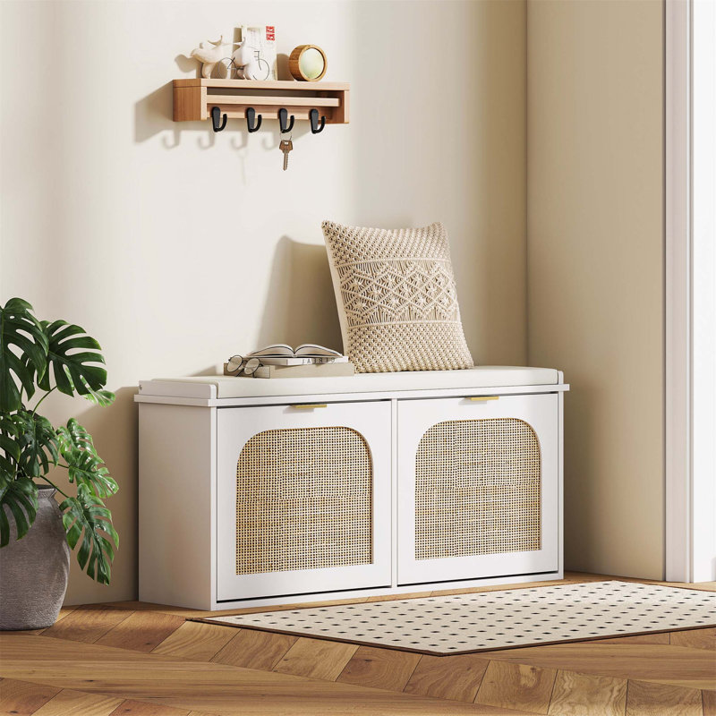 Shoe Storage Bench, 47cm H x 104cm W x 26cm D, Beige/White
