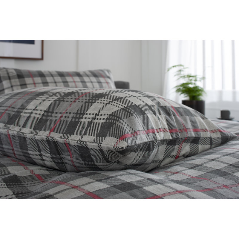 Cotton Plaid Duvet Cover Set with Pillowcases, Kingsize - 2 Standard Pillowcases