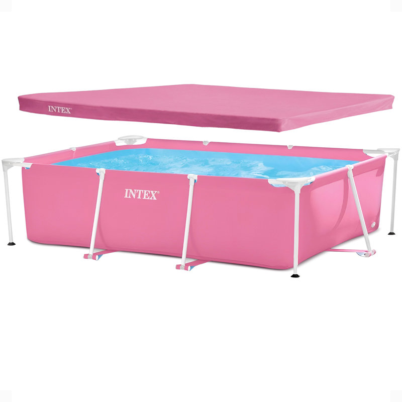 Piscine hors terre à structure rectangulaire en métal 7 pi x 5 pi x 23,5 po Intex, rose