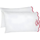 Monogram 400TC Cotton Scallop Embroidery Cotton 4 Piece Sheet Set Fitted Sheet Fits Upto 16" Deep Pocket