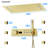 Ceiling Rain Brushed Gold LED Shower Head with Handheld Spray Thermostatic Rainfall Shower System Set and Body Jets
