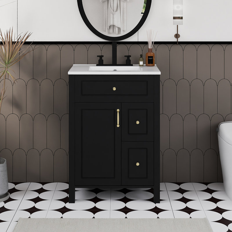 Ensemble de meuble-lavabo autoportant 24 po avec comptoir en céramique 24 po, Noir