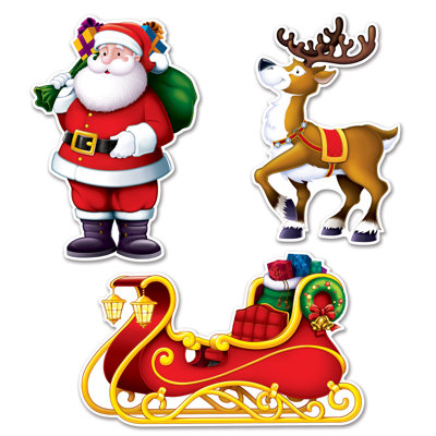 Beistle - 8"-15¼" Santa, Sleigh & Reindeer Cutouts - 12 Pieces