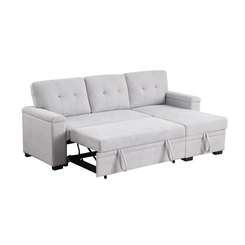 Canapé-lit modulaire réversible 85 po Lusy, Tissu gris pâle