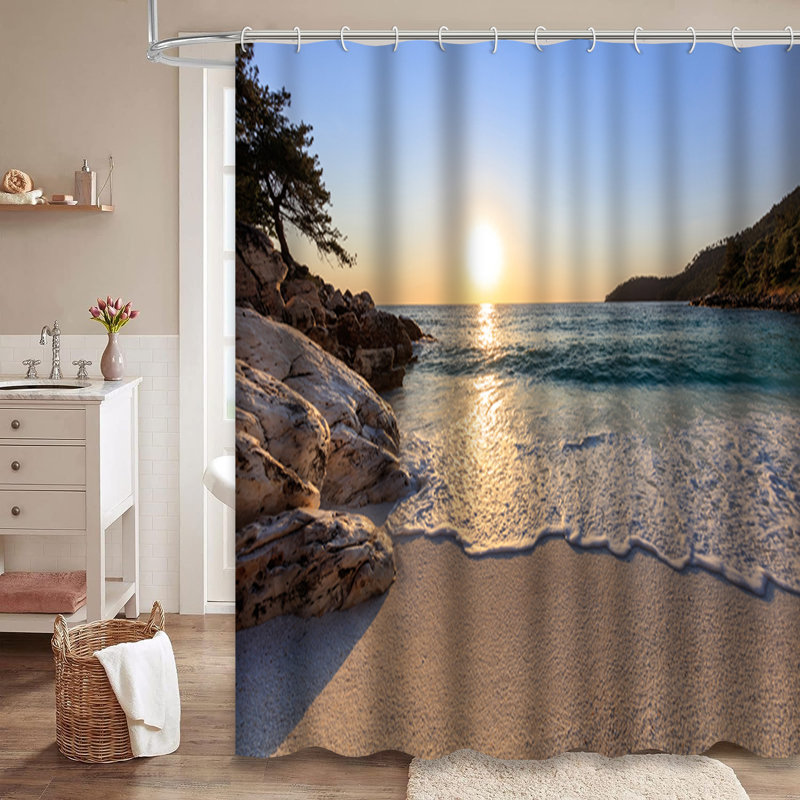 Rideau de douche avec 12 crochets Greek Sunrise, L 72 po x l 78 po