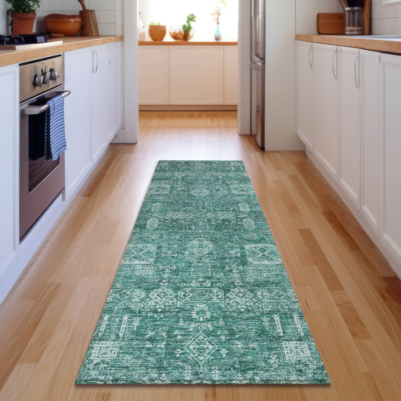 Premium Machine Washable Cerrito Teal Rug, Runner 2'3" x 7'6"