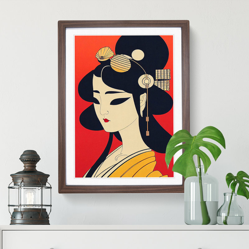 Geisha Profile No.1 - Single Picture Frame Print, 46cm H x 34cm W x 2cm D, Walnut