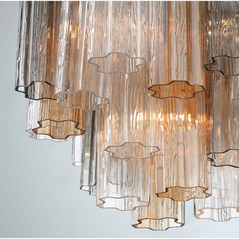 Lustre à niveaux Arras, Laiton vieilli, H 13,75 po x l 17,75 po x P 17,75 po, Gris/Jaune