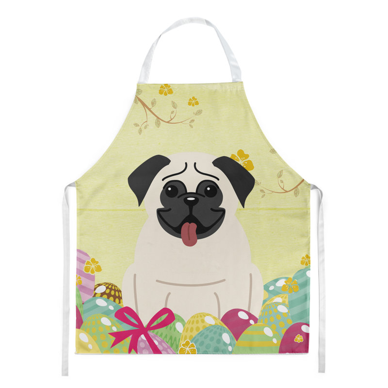 Easter No Pattern Bib Apron, Pug, Yellow/Cream/Black